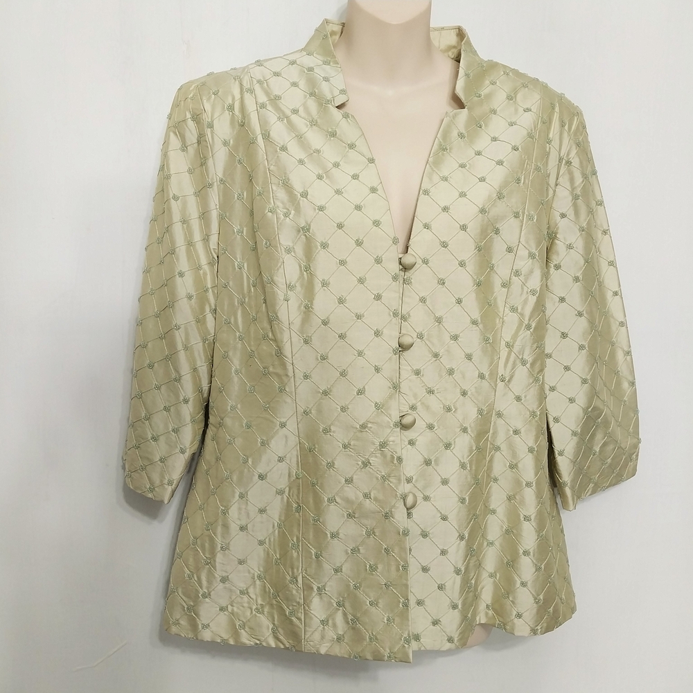 🔵BOGO FREE🔵 Sarah Campbell Silk Blazer Jacket Beaded  Sz 14